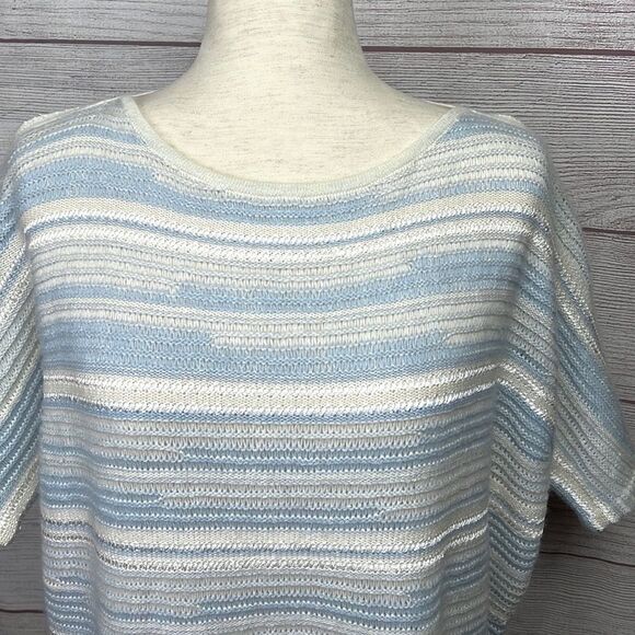 St. John Cashmere Linen Striped V Back Short Sleeves Sweater Top - Picture 5 of 14
